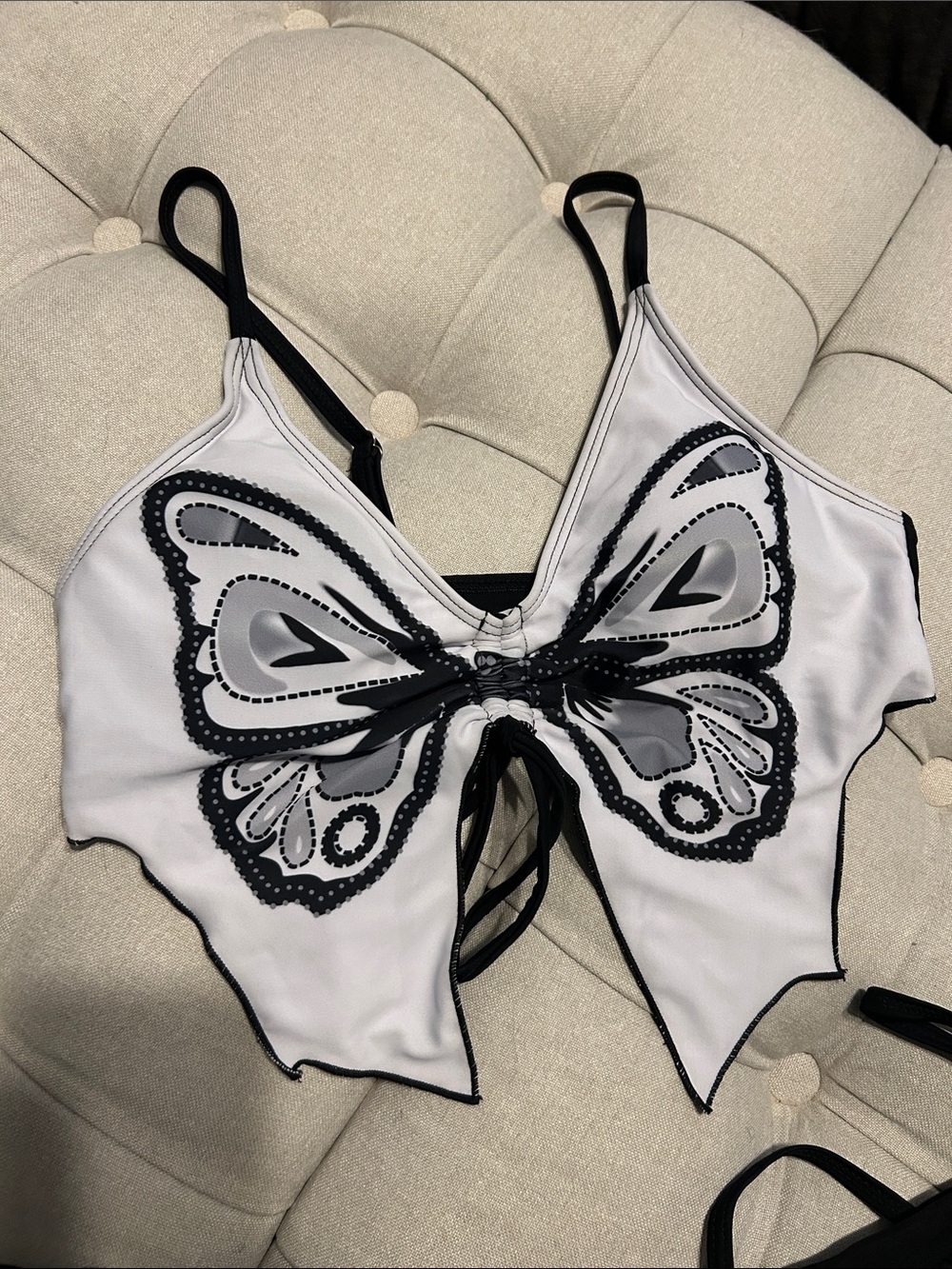 Black & White Butterfly Tie-Front Bikini Set - Women's Swim - Picture 2 of 8